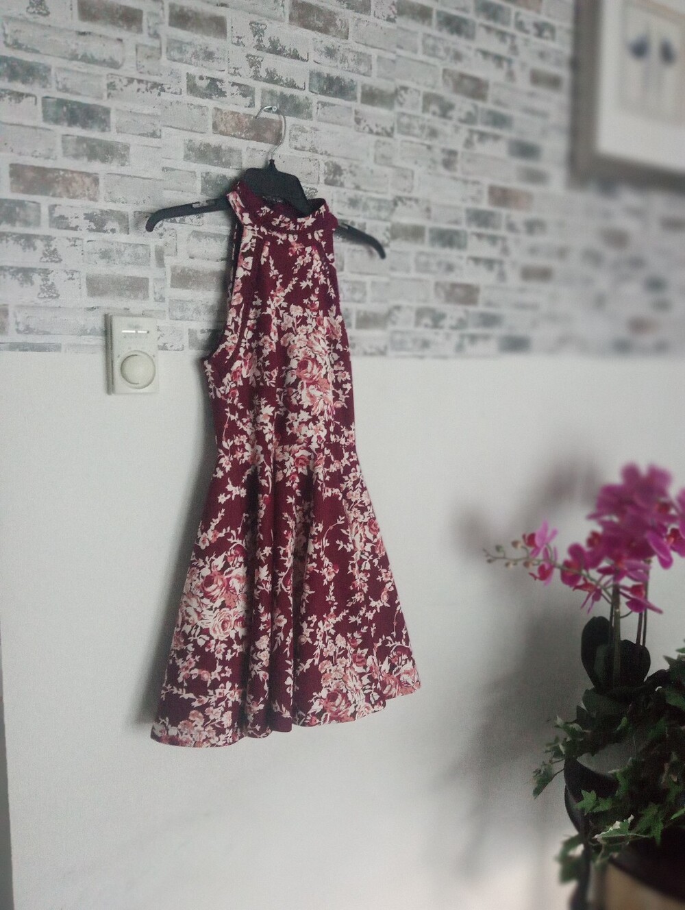 B Darlin Burgundy Floral Halter Fit & Flare Mini Dress